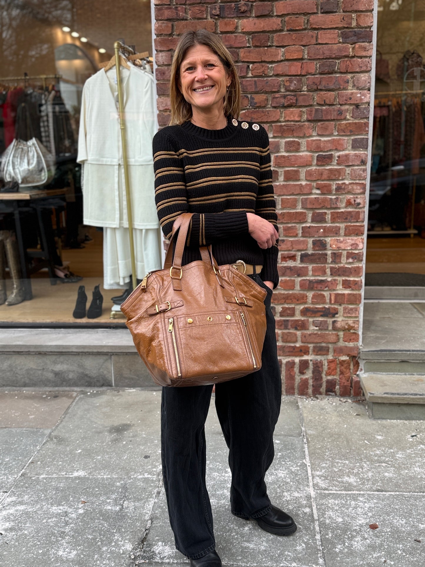 YVES SAINT LAURENT Patent Leather Down Town Tote Bag