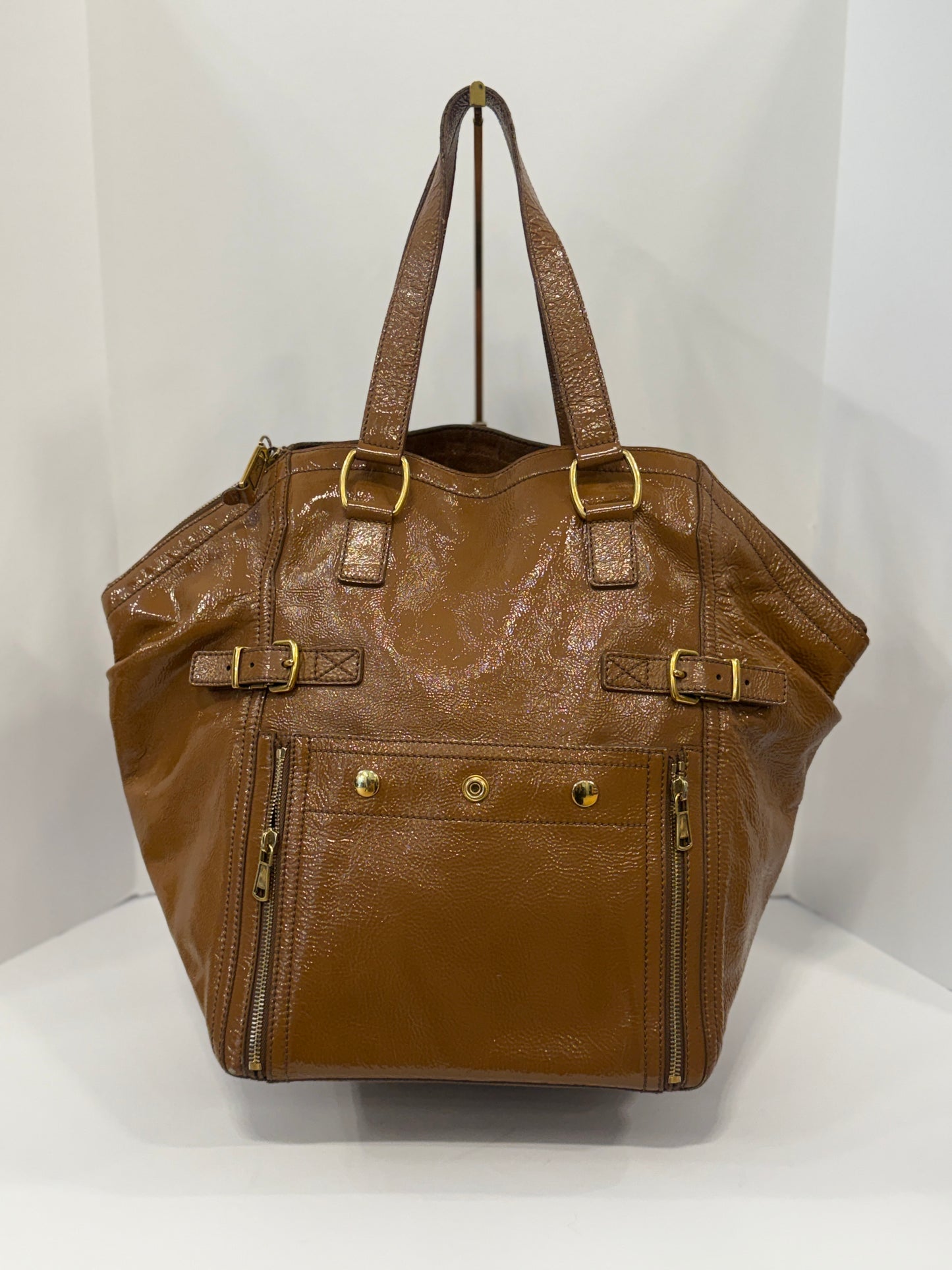 YVES SAINT LAURENT Patent Leather Down Town Tote Bag