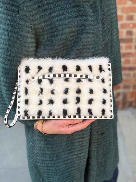 VALENTINO Rockstud Mink & leather Clutch