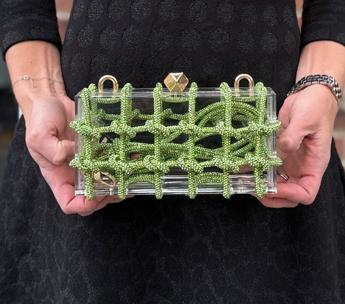 NO BRAND Green Strass Transparent Clutch