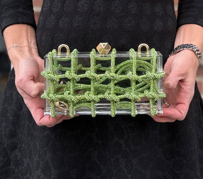 NO BRAND Green Strass Transparent Clutch
