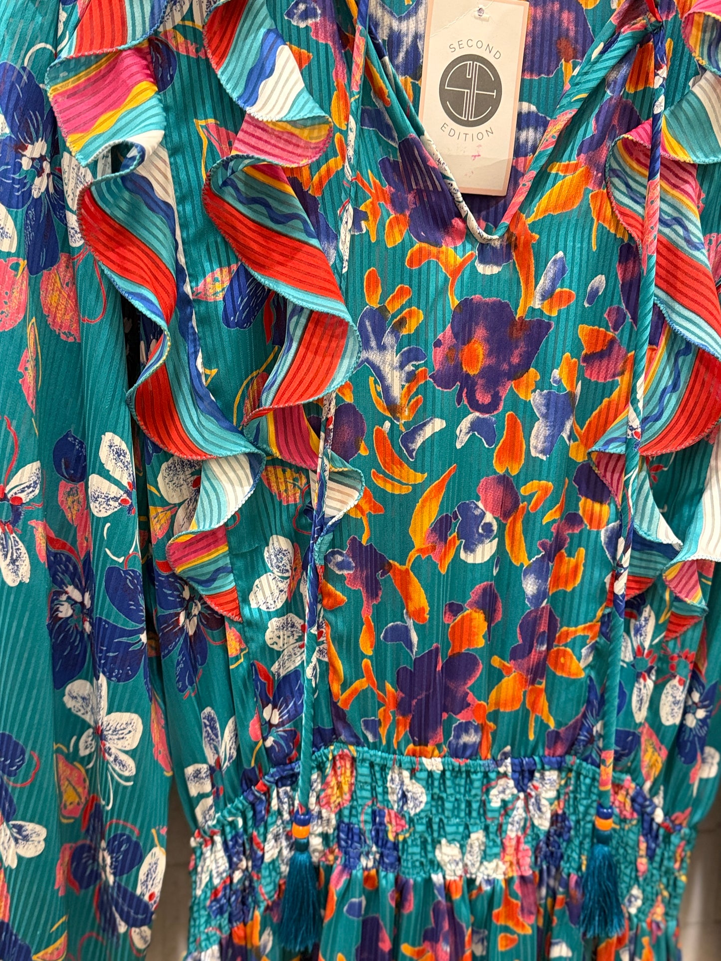 DIANE FREIS  Flower Print  LS Smock Maxi Dress/M