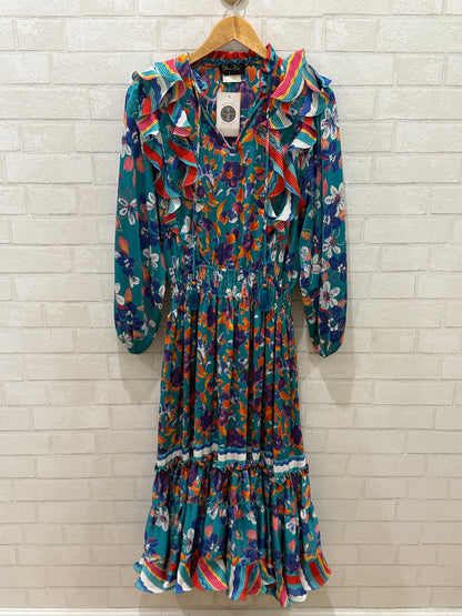 DIANE FREIS  Flower Print  LS Smock Maxi Dress/M