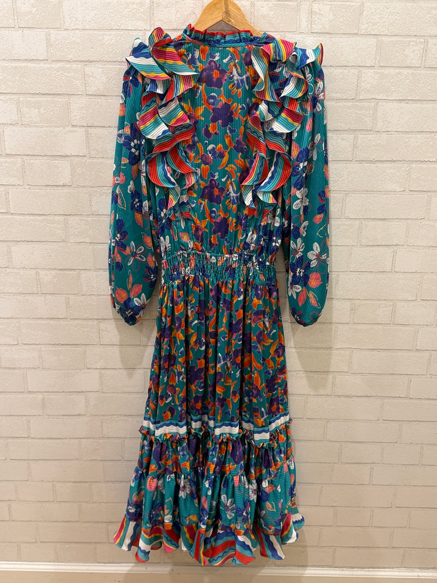 DIANE FREIS  Flower Print  LS Smock Maxi Dress/M