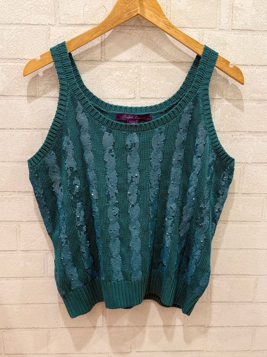 RALPH LAUREN PURPLE LABEL Silk &Sequin Sleeveless Knitted Top/L