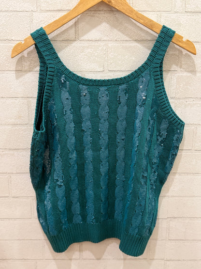 RALPH LAUREN PURPLE LABEL Silk &Sequin Sleeveless Knitted Top/L