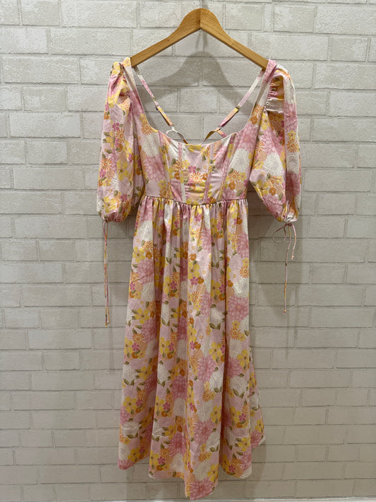 FOR LOVE & LEMONS NWT Cotton Flower Print SS Skater Midi Dress/S/