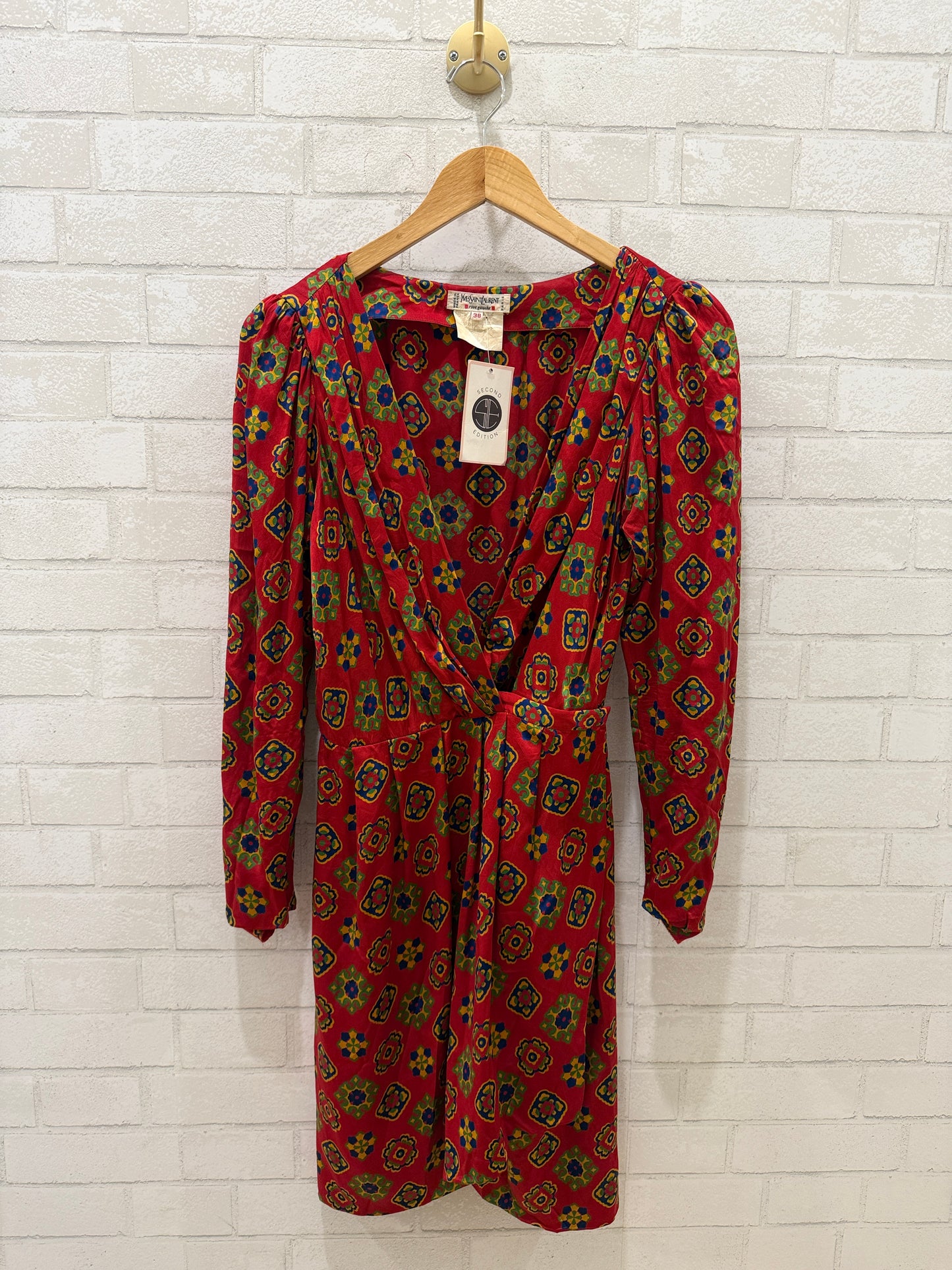 SAINT LAURENT Vintage Silk LS Wrap Mini Dress/S-EU38