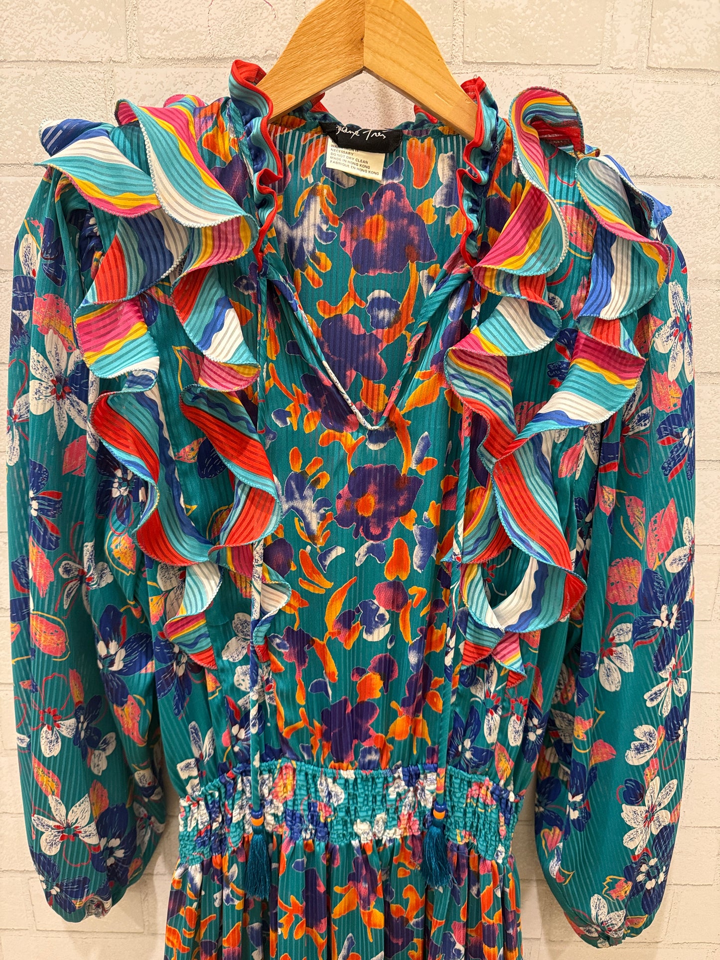 DIANE FREIS  Flower Print  LS Smock Maxi Dress/M