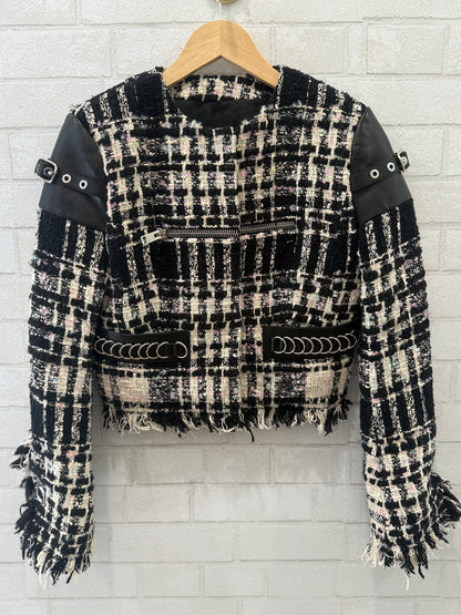 ALEXANDER WANG Cotton& Lamb Leather Tweed LS Cropped Jacket/M