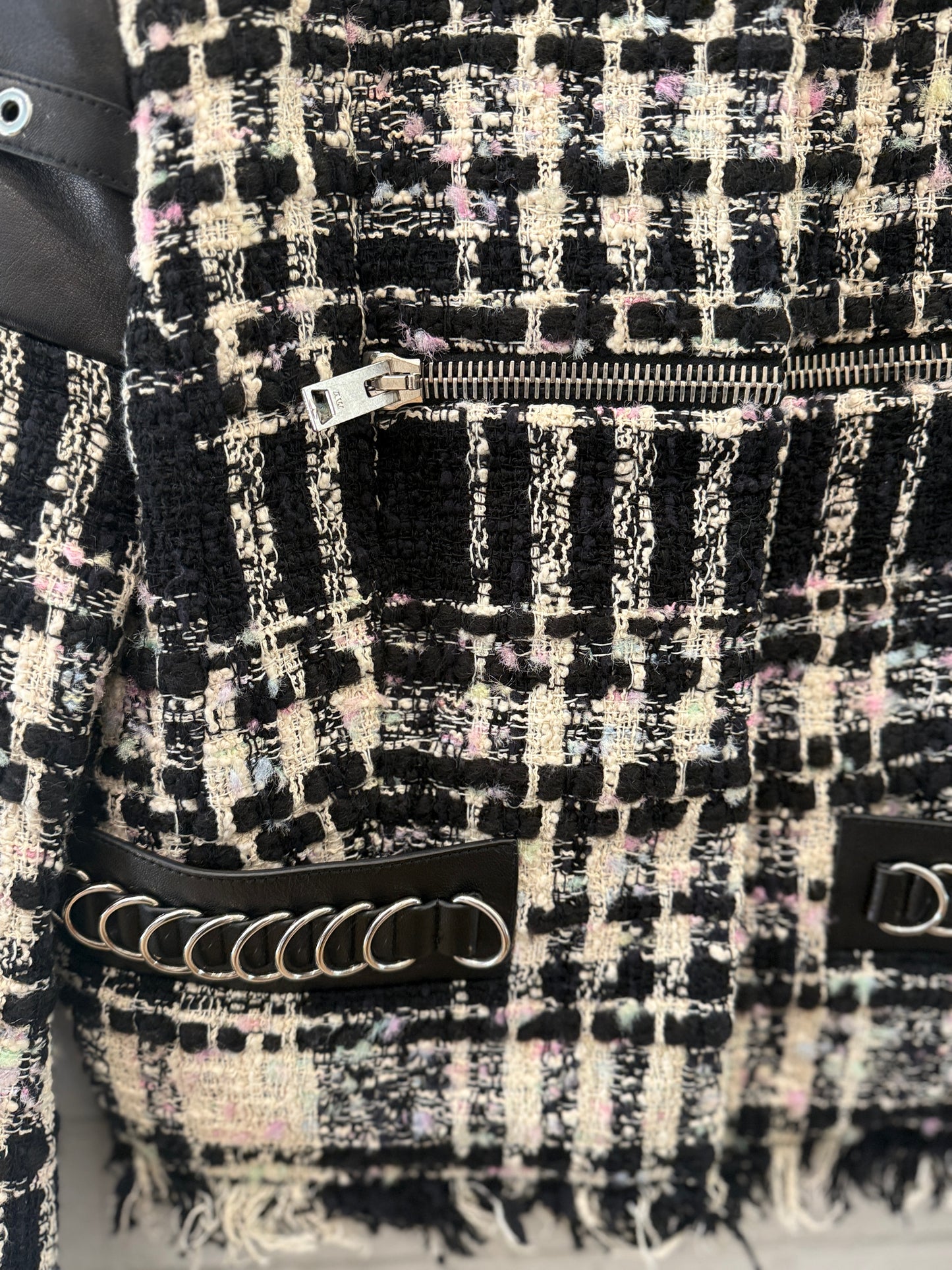 ALEXANDER WANG Cotton& Lamb Leather Tweed LS Cropped Jacket/M