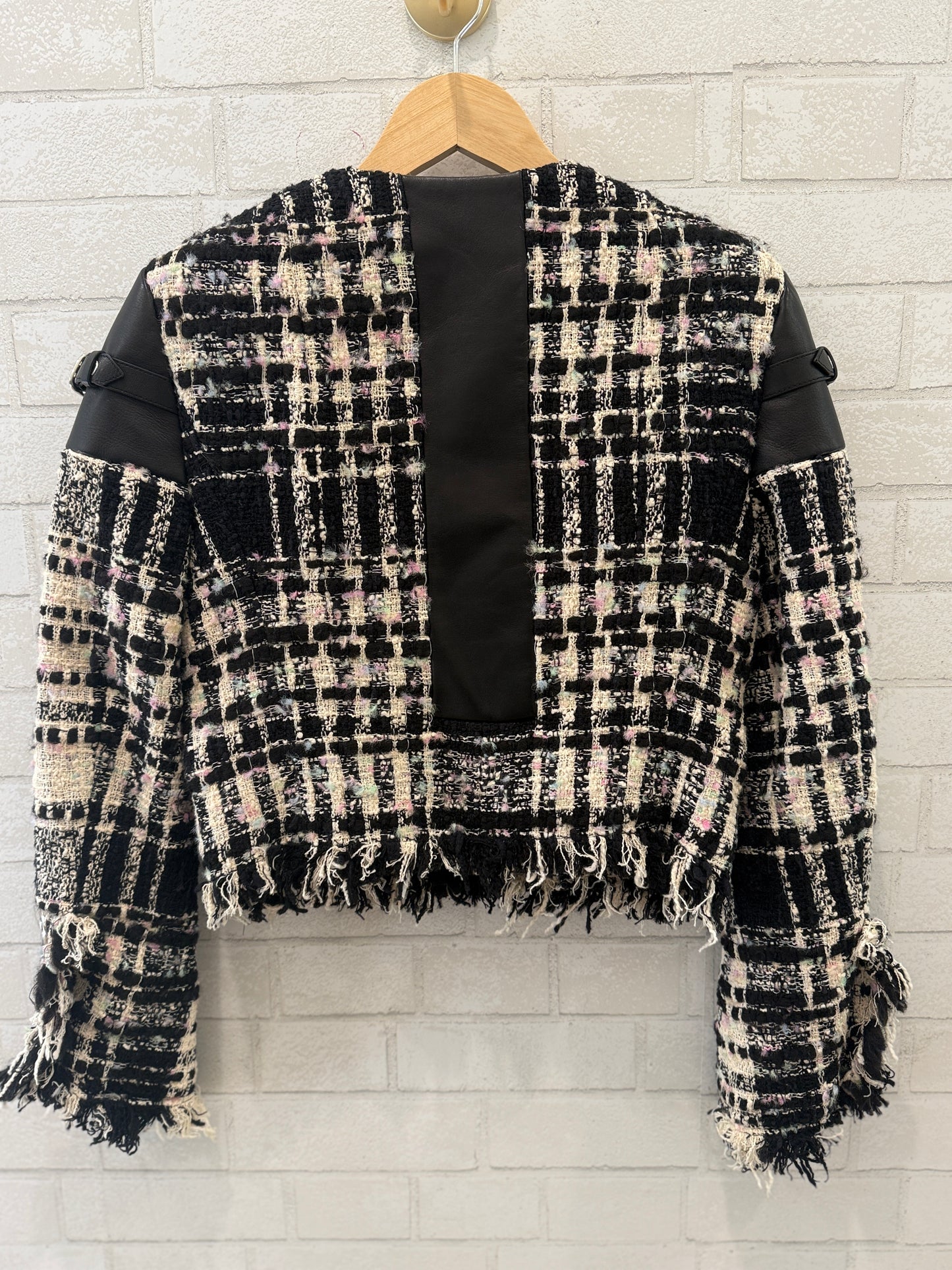 ALEXANDER WANG Cotton& Lamb Leather Tweed LS Cropped Jacket/M