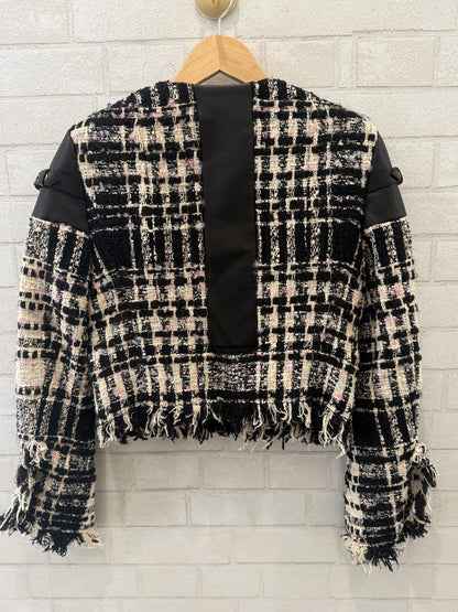 ALEXANDER WANG Cotton& Lamb Leather Tweed LS Cropped Jacket/M