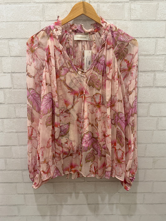 ZIMMERMANN Crépon LS Ruffle Collar Flower print  Blouse & Tank top/S