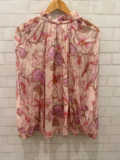 ZIMMERMANN Crépon LS Ruffle Collar Flower print  Blouse & Tank top/S