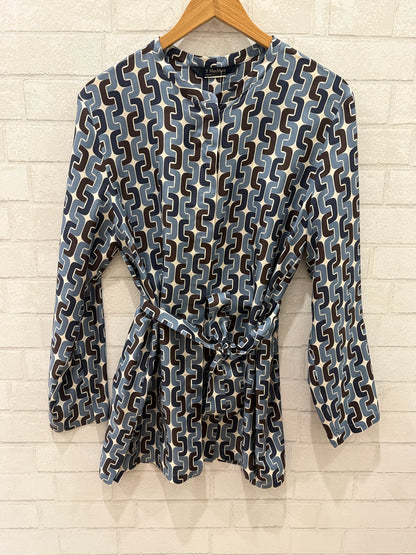 MAX MARA Silk Graphic Printed LS Tunique with Belt /XL