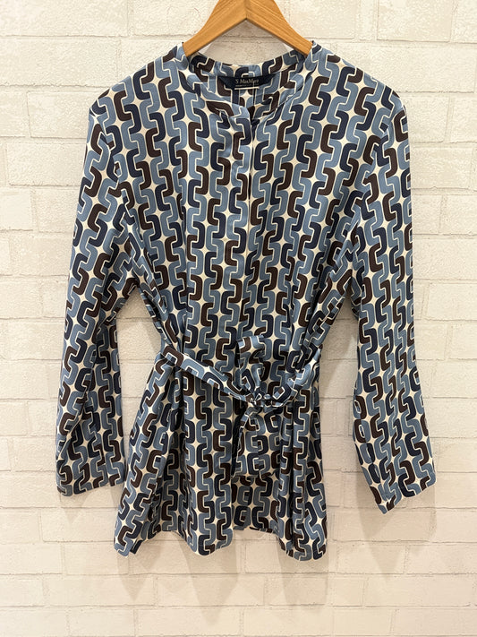 MAX MARA Silk Graphic Printed LS Tunique with Belt /XL