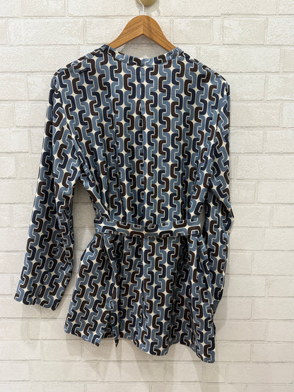MAX MARA Silk Graphic Printed LS Tunique with Belt /XL