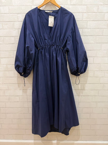 ZARA Cotton LS VNeck  Smock Maxi Dress/S