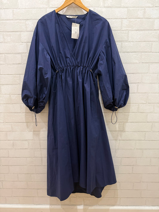 ZARA Cotton LS VNeck  Smock Maxi Dress/S