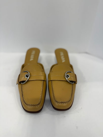 PRADA NWT Beige Madras Pesante Kitten Heels Mules / US9-EU39.5