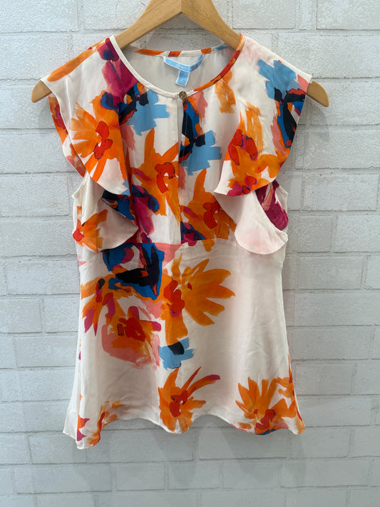 Draper James Silk Printed Sleeveless Ruffled Top / XS-US0