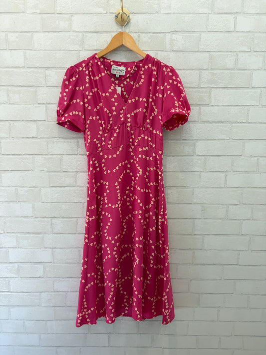 HVN Midi Hearts Print Silk Dress / S-US4