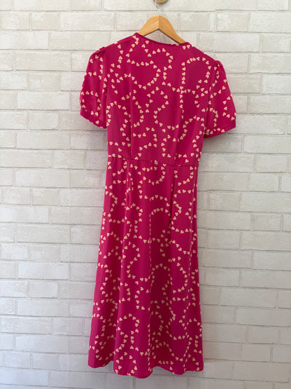 HVN Midi Hearts Print Silk Dress / S-US4
