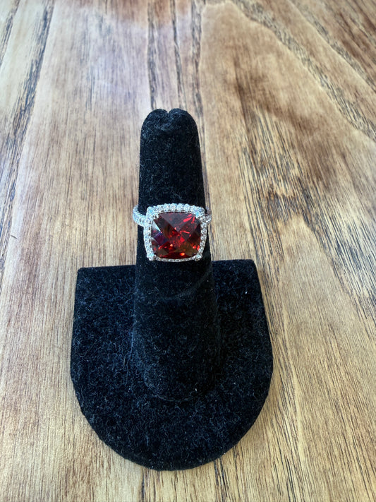 NO BRAND Red Gemstone & Diamants Ring