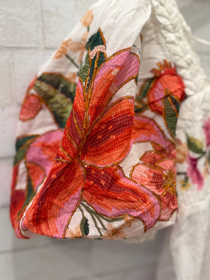 FARM RIO NWT Cotton  SS Flower Print  Square Neck Blouse/M