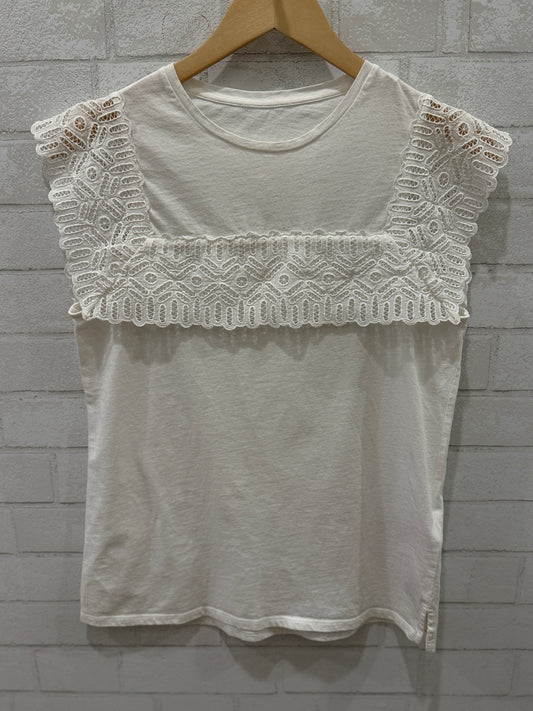 SANDRO Cotton  Embroidered Sleeveless Tee Shirt/ S