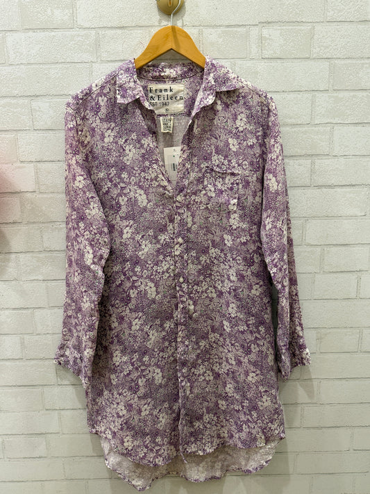 FRANK & EILEEN Cotton LS Printed Shirt Dress / S