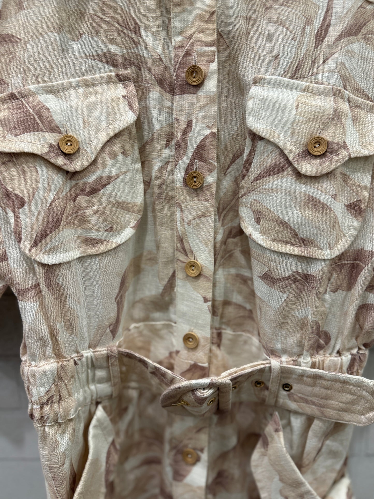 ZIMMERMANN Linen SS Leaf Print Jumpsuit/S-US2