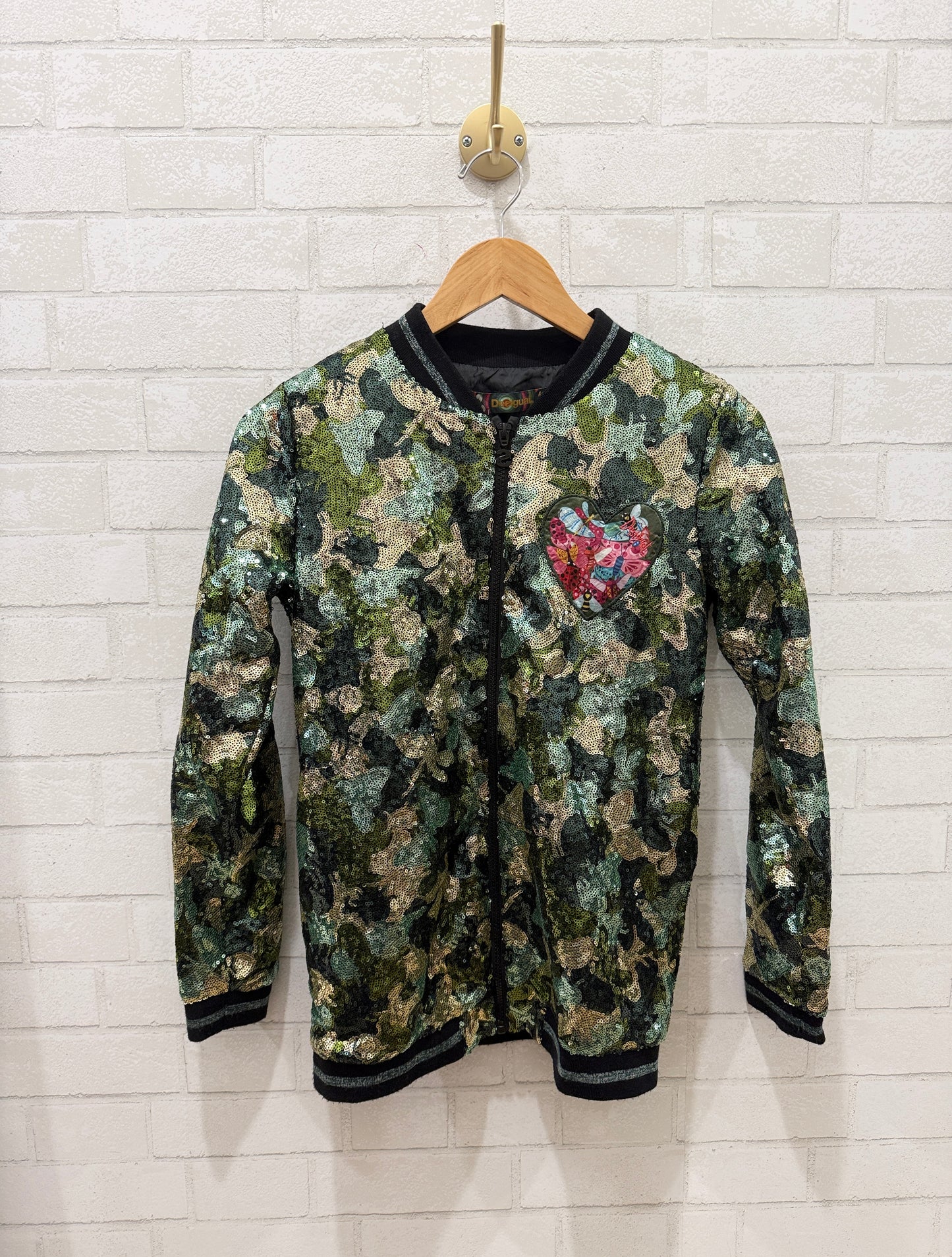 DESIGUAL Sequin Camouflage Bomber Jacket / 13-14Y