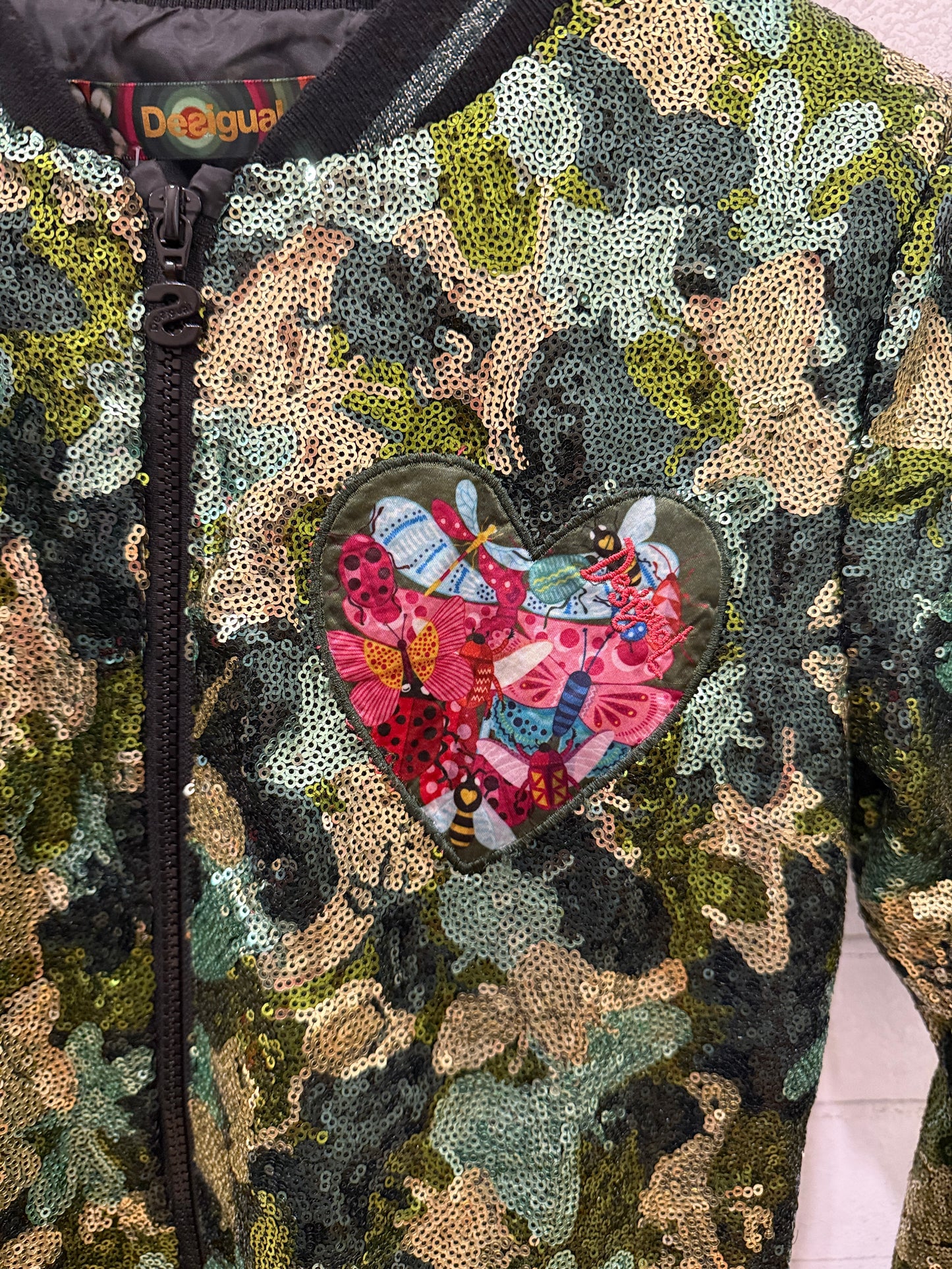 DESIGUAL Sequin Camouflage Bomber Jacket / 13-14Y