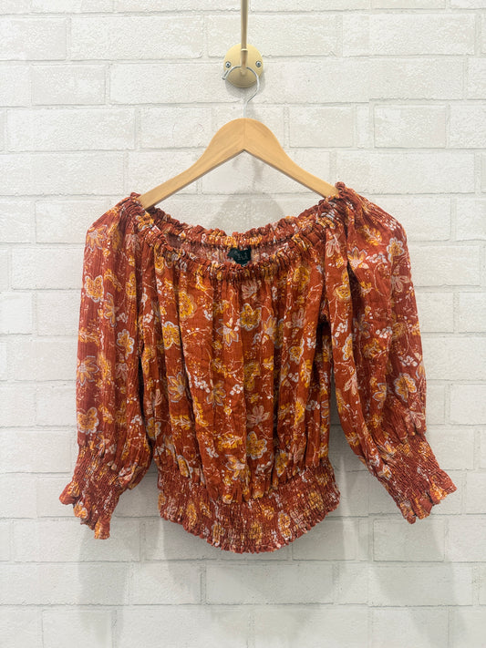 RACHEL ZOE Off The Shoulder Printed Smock Top / XS