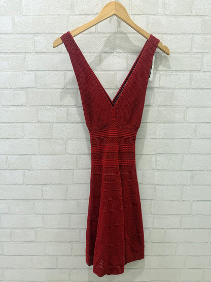 MISSONI Textured Knit Fit-and-Flare Dress in Red — Excellent | XS-EU36