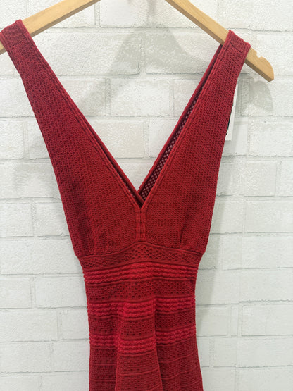 MISSONI Textured Knit Fit-and-Flare Dress in Red — Excellent | XS-EU36