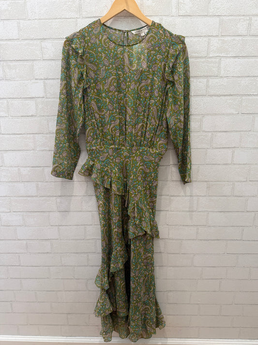 VERONICA BEARD Silk LS VNeck Ruffle Maxi Dress/S-US4