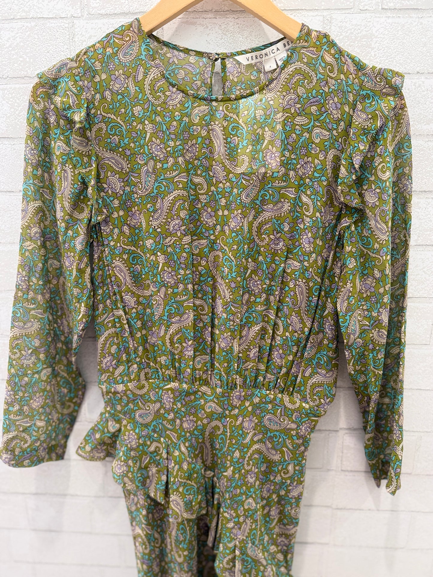 VERONICA BEARD Silk LS VNeck Ruffle Maxi Dress/S-US4