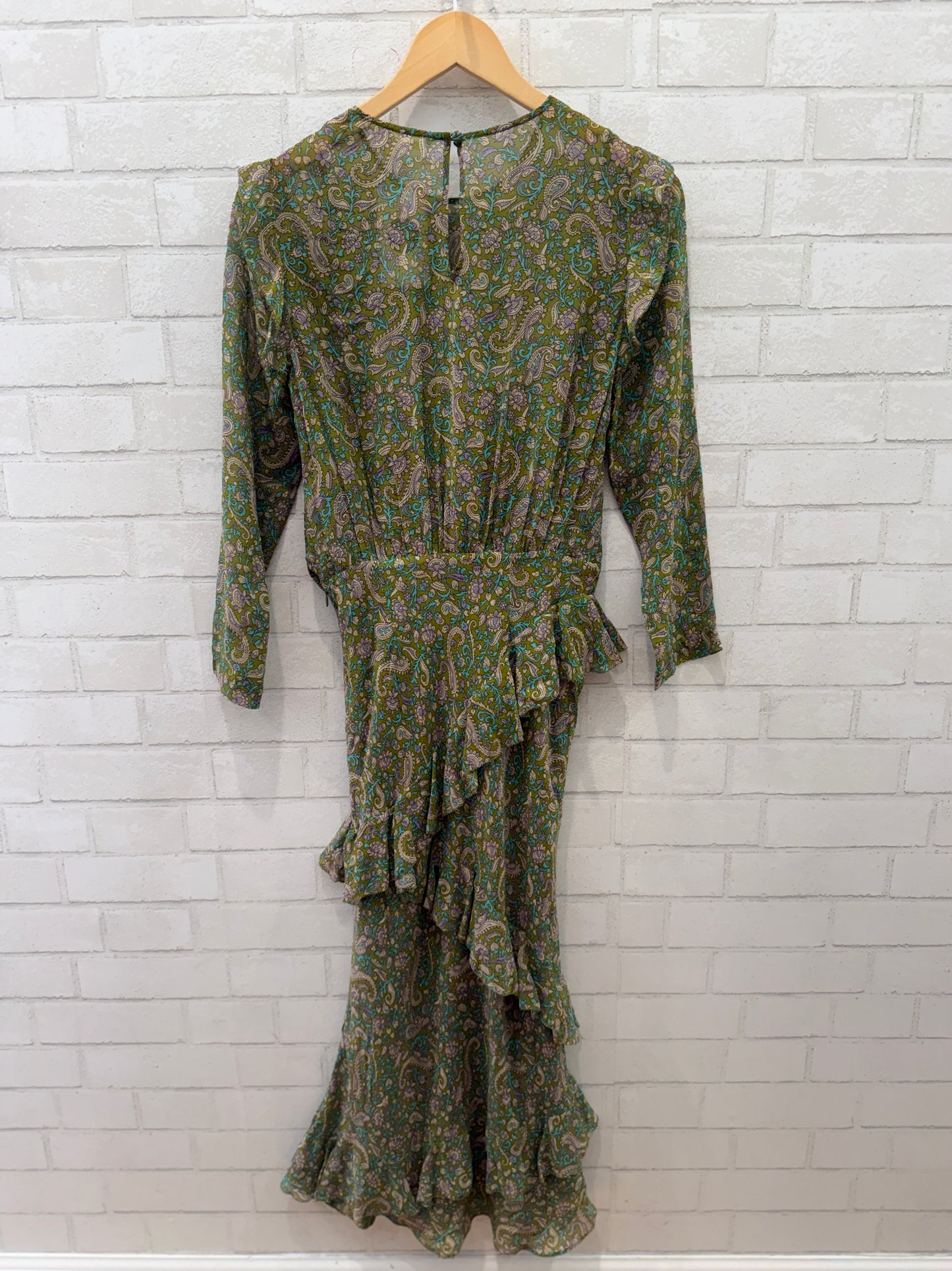 VERONICA BEARD Silk LS VNeck Ruffle Maxi Dress/S-US4