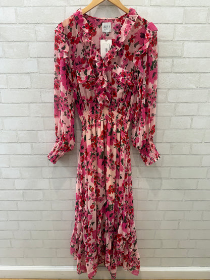 MISA LS Flower Print Maxi Smock Dress/M