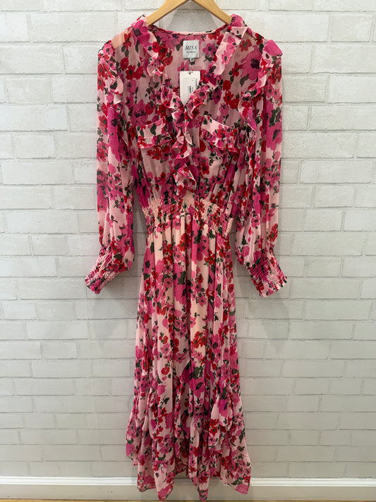 MISA LS Flower Print Maxi Smock Dress/M
