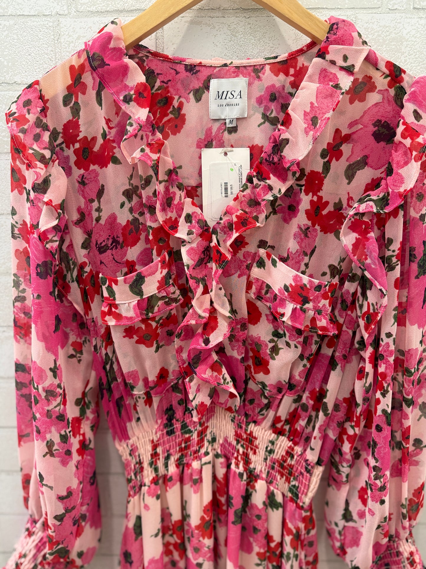 MISA LS Flower Print Maxi Smock Dress/M