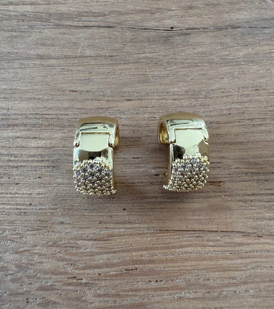 NO BRAND Gold-Tone And Strass Mini Hoop Earrings