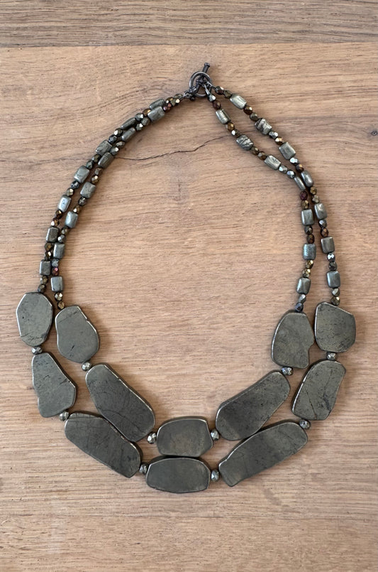 NO BRAND Pyrite Stone Double Row Necklace