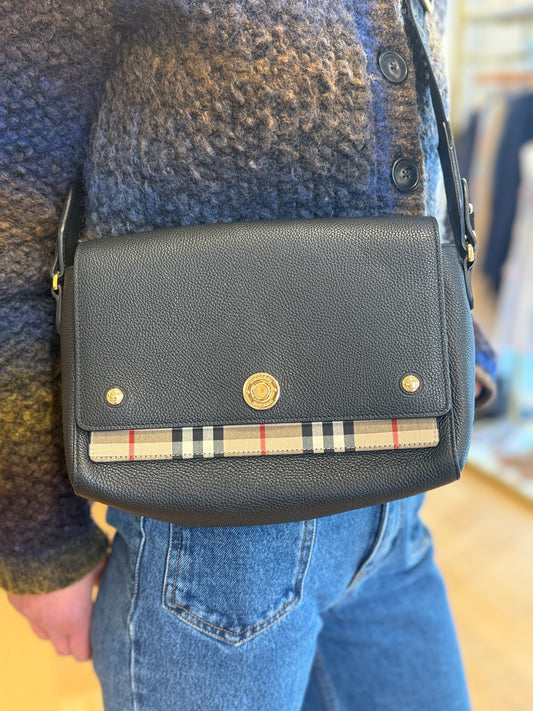 BURBERRY Note Leather Medium  Vintage Check Crossbody Bag