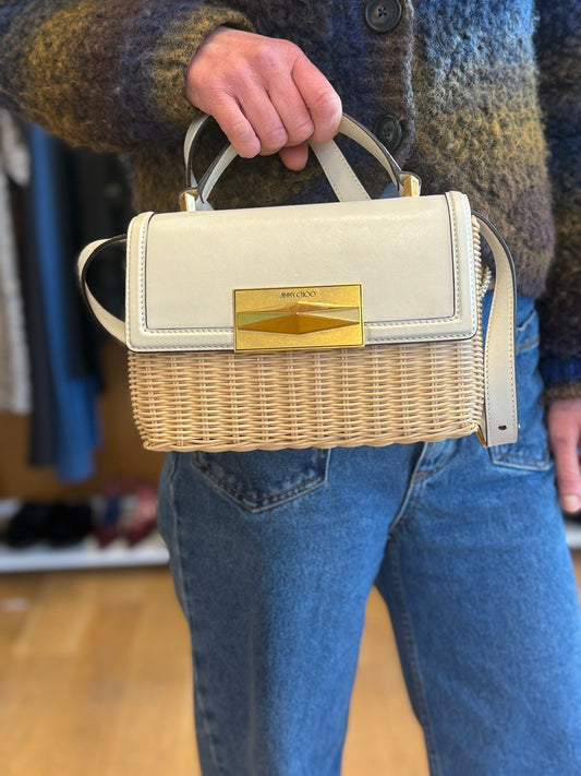 JIMMY CHOO Diamond Leather& Wicker Shoulder Bag