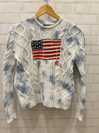 POLO RALPH LAUREN Cable Knit Ombre USA Flag Sweater/S