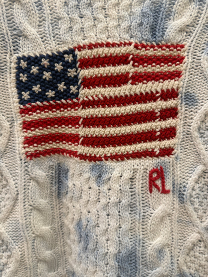 POLO RALPH LAUREN Cable Knit Ombre USA Flag Sweater/S
